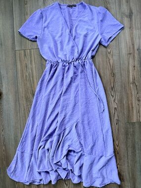 Lilac Wrap boho chic midi Dress with Elastic Waist